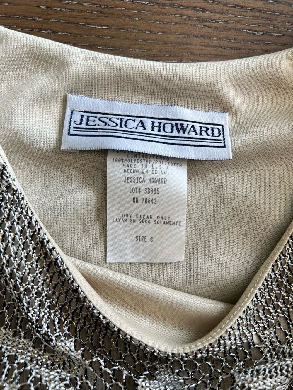 Jessica Howard Vintage Metallic Gold Black Taupe Dress Matching Cardigan 8 - Picture 5 of 16
